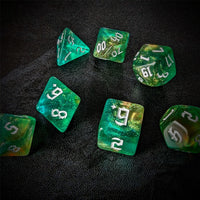Thumbnail for Glitter in Green & Yellow Acrylic - 7pcs RPG Full Dice Set Scatter
