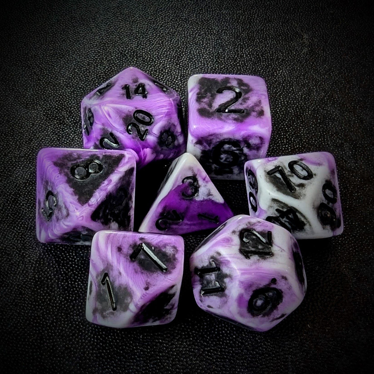 Washed Purple on White Acrylic - 7pcs RPG Full Dice Set Top