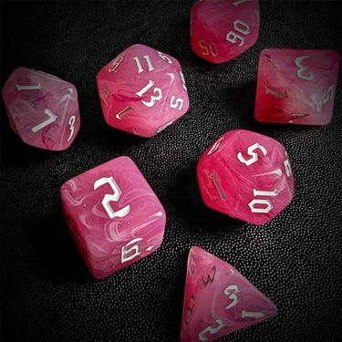 Dark Pink Silk Acrylic - 7pcs RPG Full Dice Set Scatter