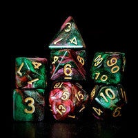 Thumbnail for Glitter in Red & Green Acrylic - 7pcs RPG Full Dice Set Dark Stack