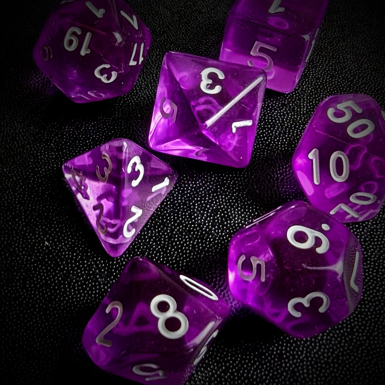 Clear Purple Acrylic - 7pcs RPG Full Dice Set Scatter