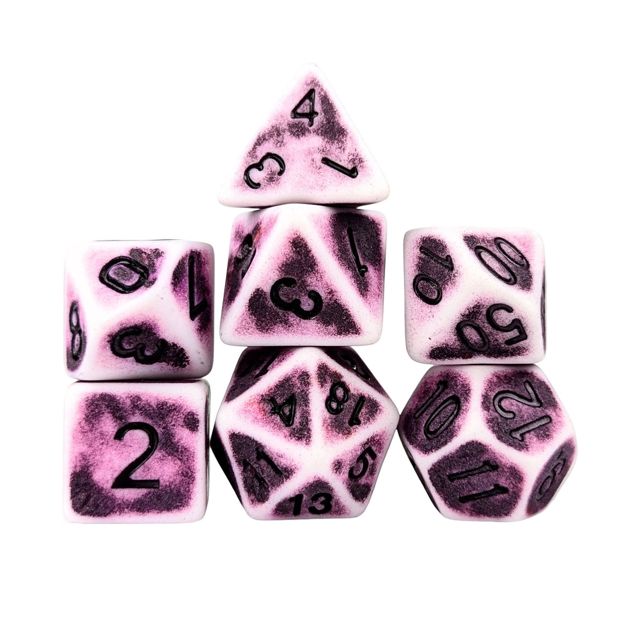Washed Purple on White Acrylic - 7pcs RPG Full Dice Set White Stack
