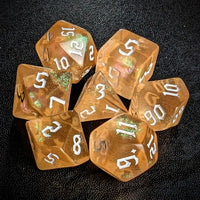 Thumbnail for Glitter in Clear Orange Acrylic - 7pcs RPG Full Dice Set Top