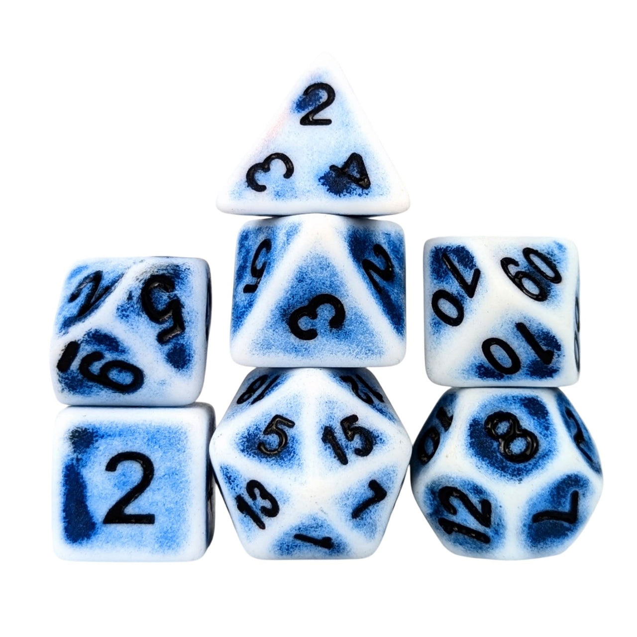 Washed Blue on White Acrylic - 7pcs RPG Full Dice Set White Stack