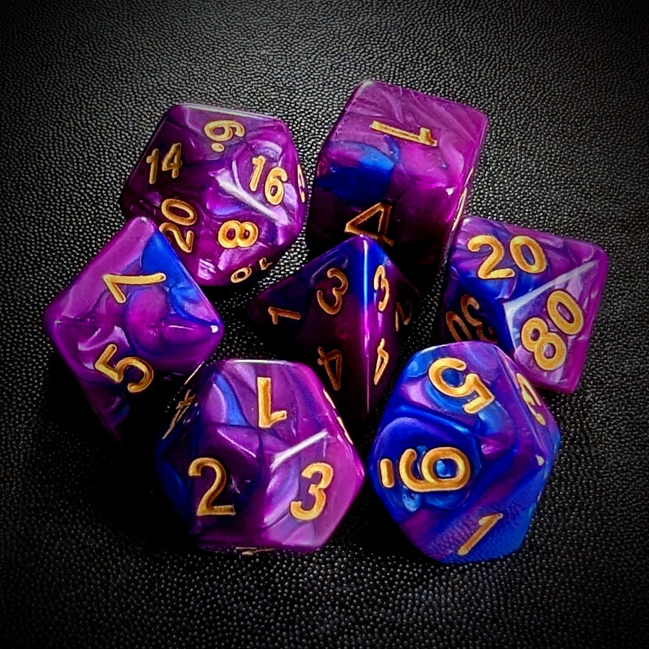 Blend of Purple & Blue Acrylic - 7pcs RPG Full Dice Set Top