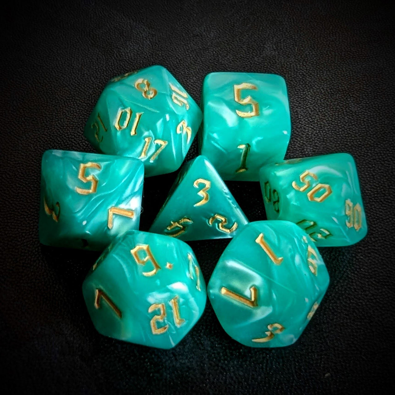 Teal Silk Acrylic - 7pcs RPG Full Dice Set Top