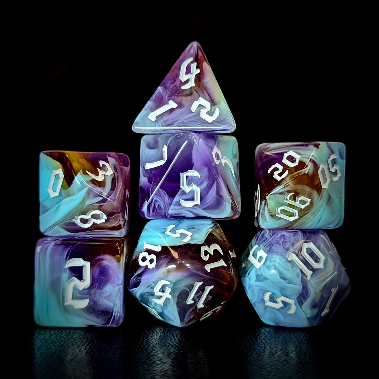Blend of Sky Blue & Purple Acrylic - 7pcs RPG Full Dice Set Dark Stack