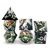Thumbnail for Green Swirl in Black & Clear with Copper Foil Sharp Resin - 7pcs RPG Dice Set