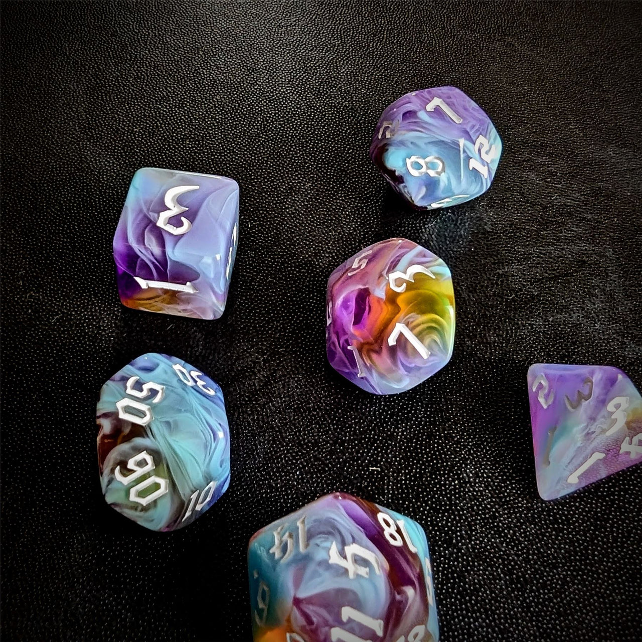Blend of Sky Blue & Purple Acrylic - 7pcs RPG Full Dice Set Scatter