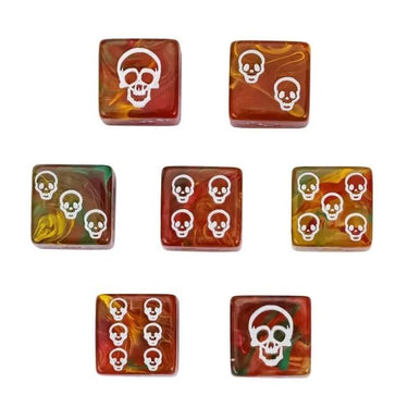 16mm Yellow, Green & Red Skull Acrylic  - 6pcs D6 RPG Dice Set
