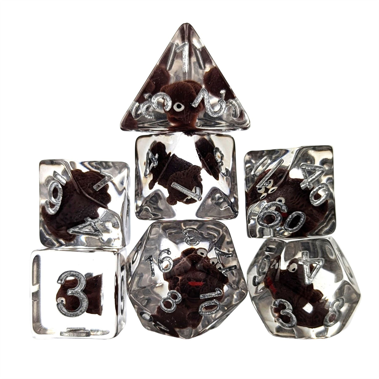 Brown Dog in Clear Resin - 7pcs RPG Full Dice Set