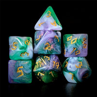 Thumbnail for Glitter in Green & Purple Acrylic - 7pcs RPG Full Dice Set Dark Stack