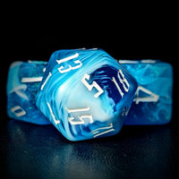 Thumbnail for Glitter in Blue & White Acrylic - 7pcs RPG Full Dice Set Close