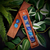 Thumbnail for Glitter in Blue & Cyan Acrylic - 7pcs RPG Full Dice Set Box Setup