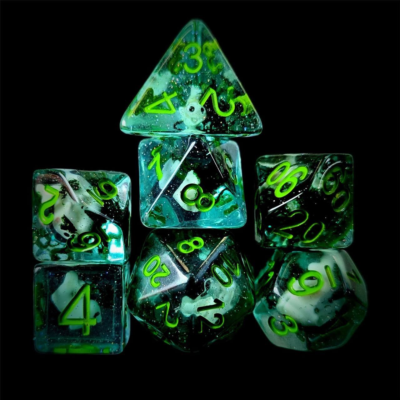 Fish in Clear & Teal Resin - 7pcs RPG Full Dice Set