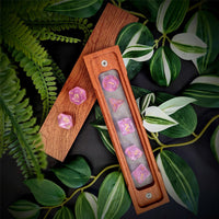Thumbnail for Glitter in Clear Pink Acrylic - 7pcs RPG Full Dice Set Box Setup
