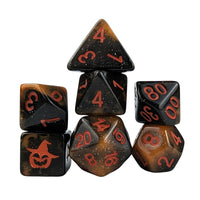 Thumbnail for Glitter in Black & Orange Acrylic - 7pcs RPG Full Dice Set White Stack