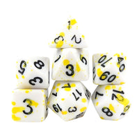 Thumbnail for Yellow Blood Splatter on White Acrylic - 7pcs RPG Full Dice Set White Stack