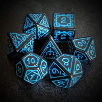 Thumbnail for Blue Vines on Black Acrylic - 7pcs RPG Full Dice Set Top