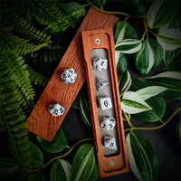 Thumbnail for Cracked Black on White Acrylic - 7pcs RPG Full Dice Set Box Setup