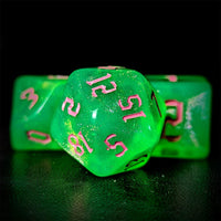 Thumbnail for Glitter in Green Acrylic - 7pcs RPG Full Dice Set Close