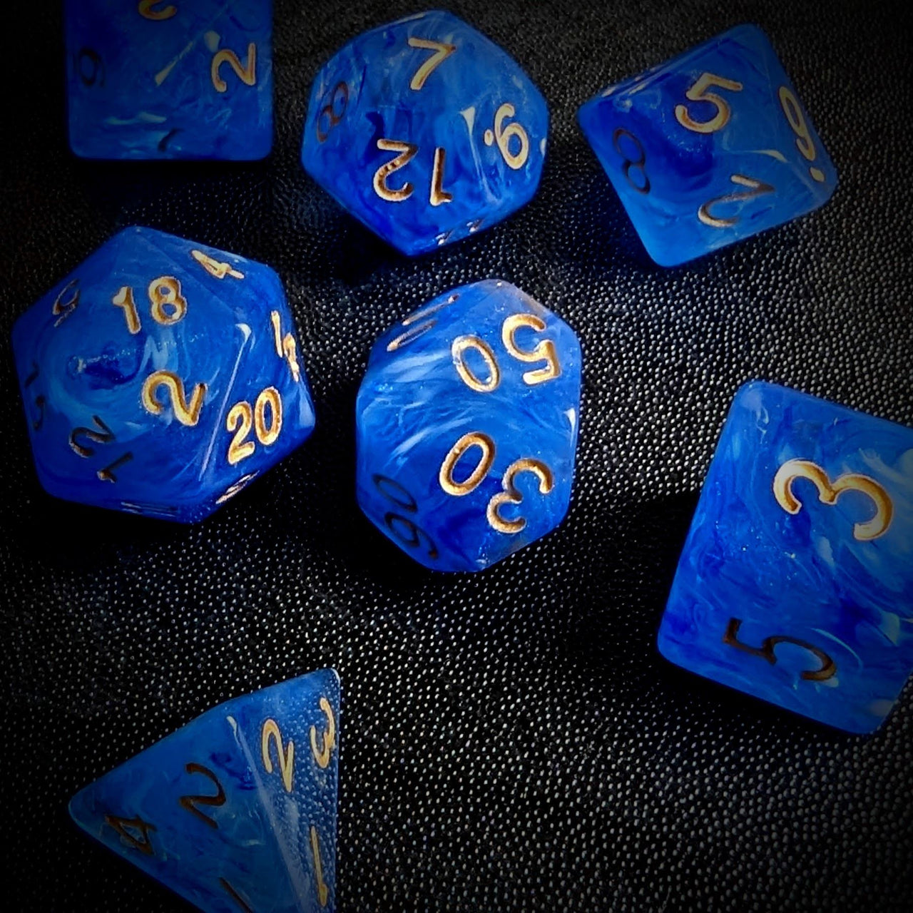 Blue Silk Acrylic - 7pcs RPG Full Dice Set Scatter