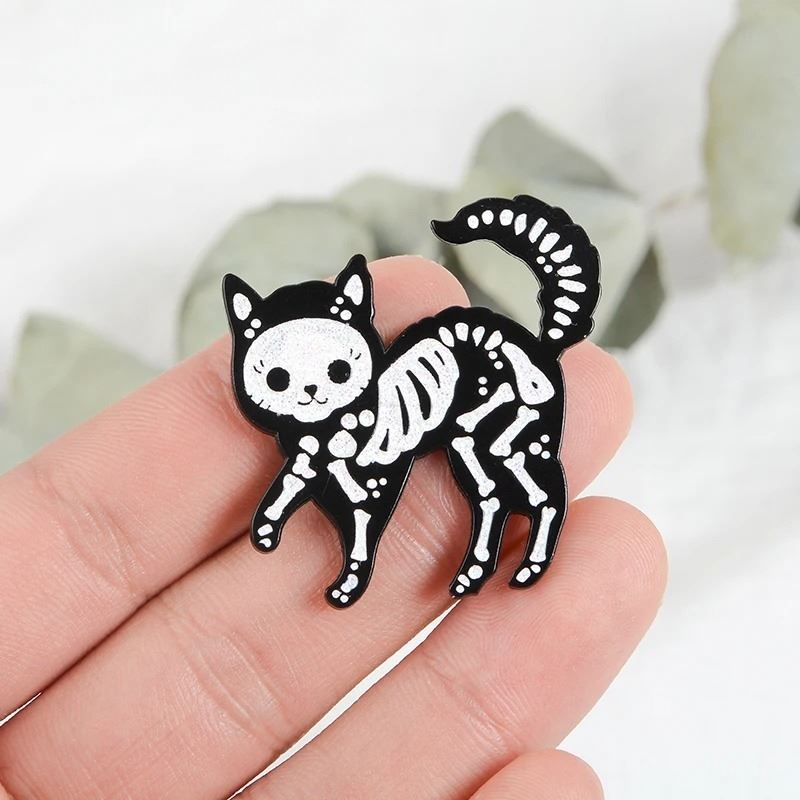 Black Cat Skeleton Pin - Novelty