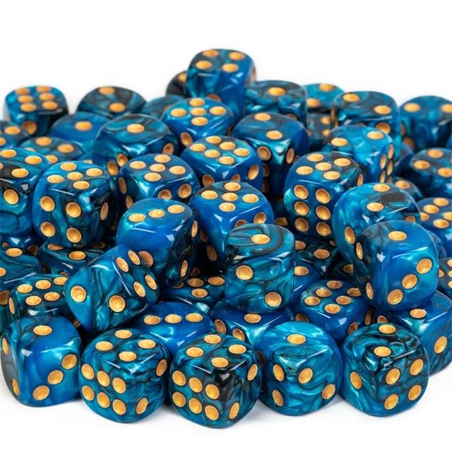 16mm Blue & Black Acrylic  - 6pcs D6 RPG Dice Set
