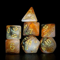 Thumbnail for Glitter in Orange & White Acrylic - 7pcs RPG Full Dice Set Dark Stack