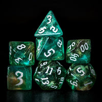 Thumbnail for Glitter in Green & Yellow Acrylic - 7pcs RPG Full Dice Set Dark Stack