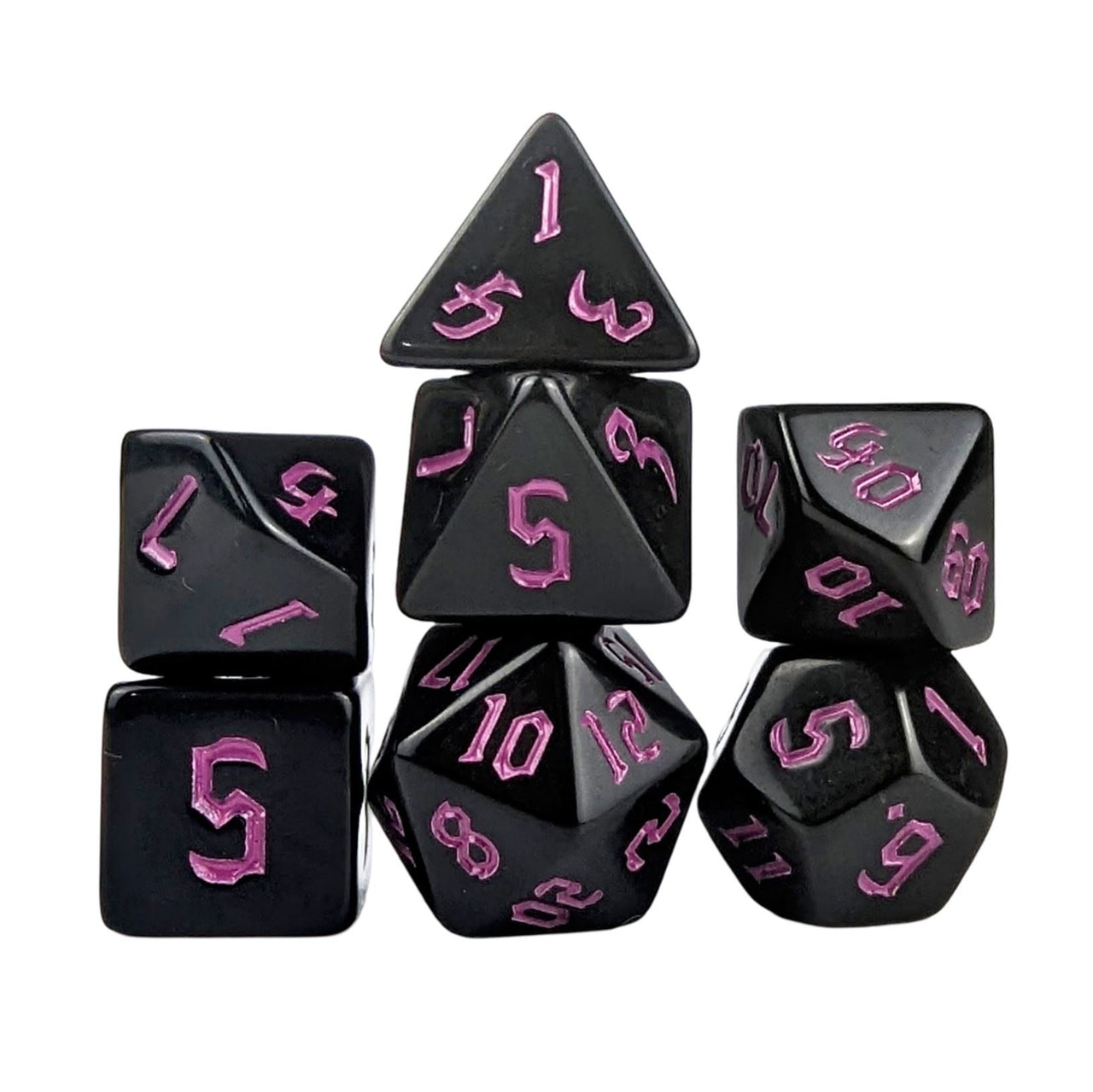 Magenta on Solid Black Acrylic - 7pcs RPG Full Dice Set White Stack