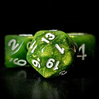 Thumbnail for Glitter in Green Acrylic - 7pcs RPG Full Dice Set Close