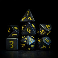 Thumbnail for Yellow on Solid Black Acrylic - 7pcs RPG Full Dice Set Dark Stack