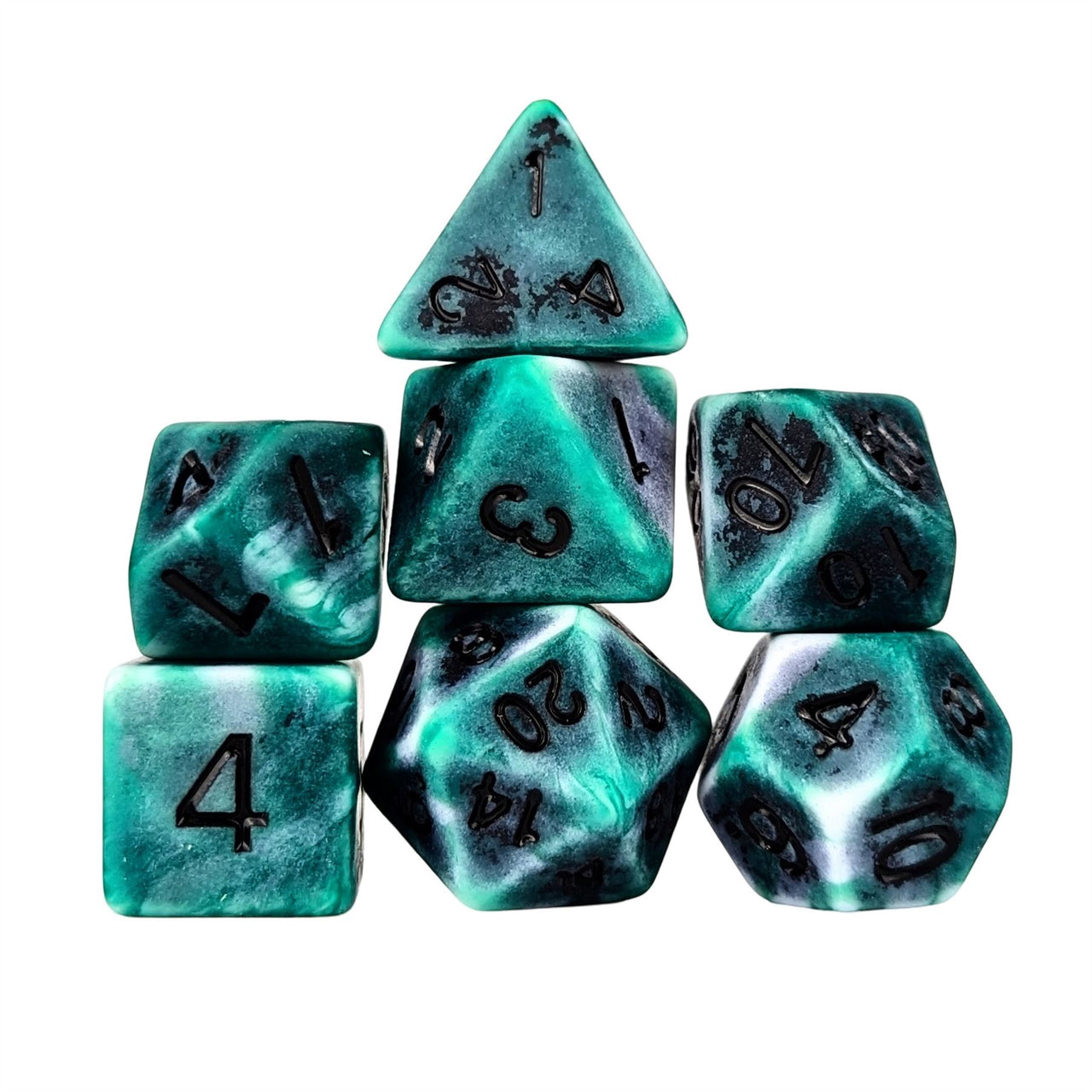 Washed Green on White Acrylic - 7pcs RPG Full Dice Set White Stack