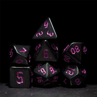 Thumbnail for Magenta on Solid Black Acrylic - 7pcs RPG Full Dice Set Dark Stack