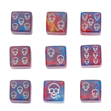 16mm Red & Blue Skull Acrylic  - 6pcs D6 RPG Dice Set