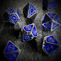 Thumbnail for Gear in Blue Enamel Silver Metal - 7pcs RPG Dice Set