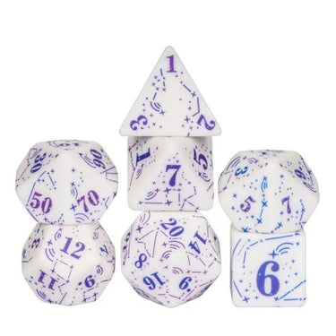 Handmande Blue Constellation on White Resin -  7pcs RPG Dice Set