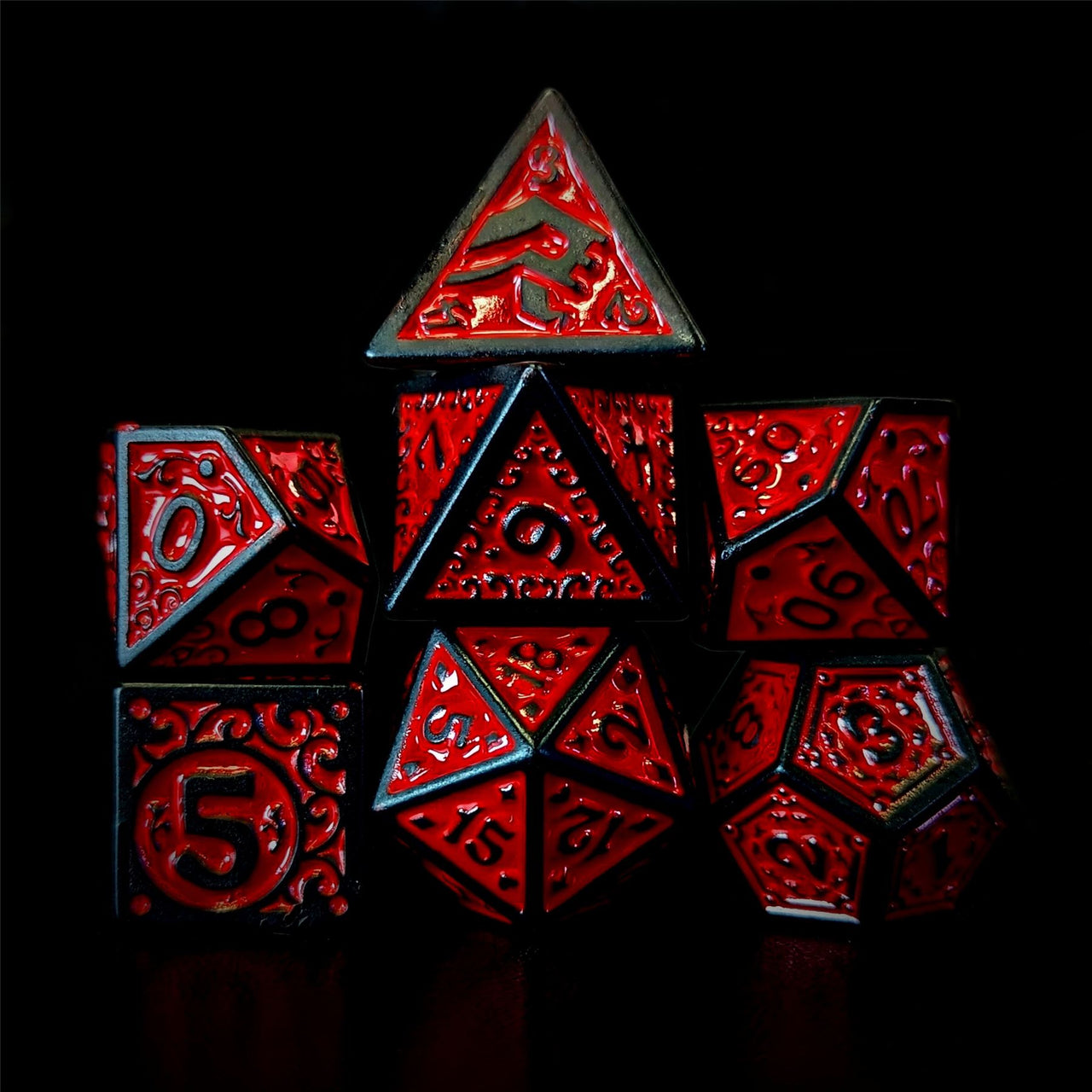 Red Vines on Black Acrylic - 7pcs RPG Full Dice Set Dark Stack