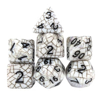 Thumbnail for Cracked Black on White Acrylic - 7pcs RPG Full Dice Set White Stack