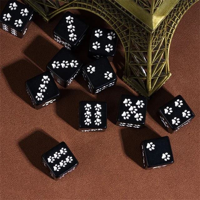 Paw on Black Resin - 6pcs D6 RPG Dice Set