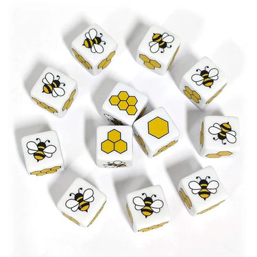 16mm White Bee Acrylic  - 6pcs D6 RPG Dice Set