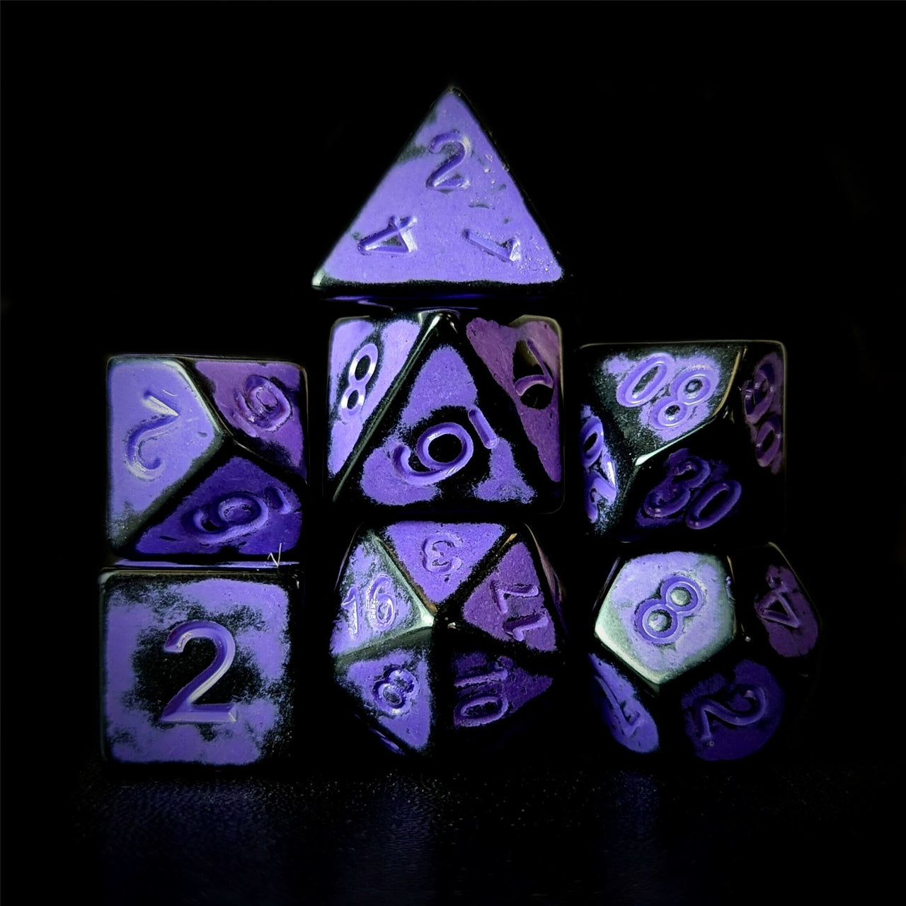 Washed Lilac on Black Acrylic - 7pcs RPG Full Dice Set Dark Stack