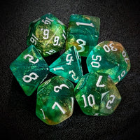 Thumbnail for Glitter in Green & Yellow Acrylic - 7pcs RPG Full Dice Set Top