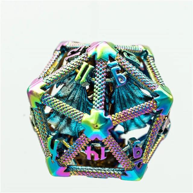 Dragon in Rainbow Metal - Hollow D20 RPG Dice