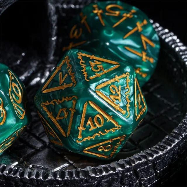 Weapons on Silk Green Acrylic - 7pcs RPG Oversized Dice Set