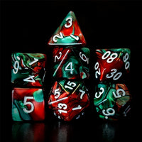 Thumbnail for Blend of Red & Green Acrylic - 7pcs RPG Full Dice Set Dark Stack
