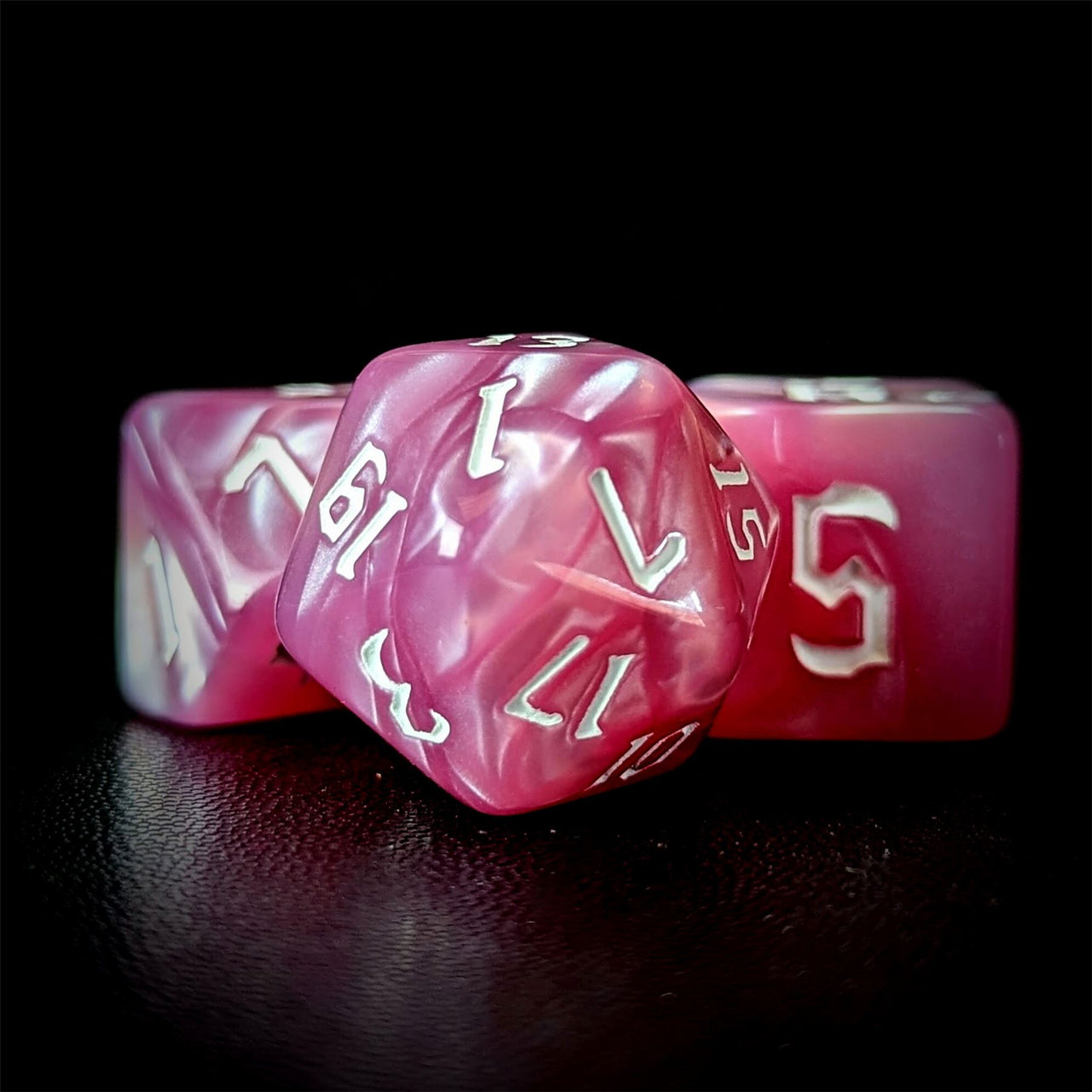 Pink Silk Acrylic - 7pcs RPG Full Dice Set Close