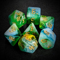 Thumbnail for Blend of Green & Sky Blue Acrylic - 7pcs RPG Full Dice Set Top