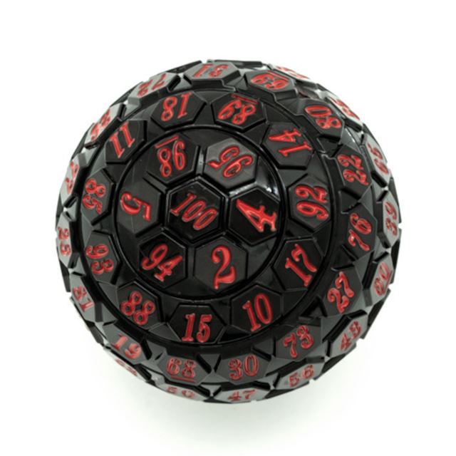 Black Raised Face Acrylic with Box - D100 RPG Dice